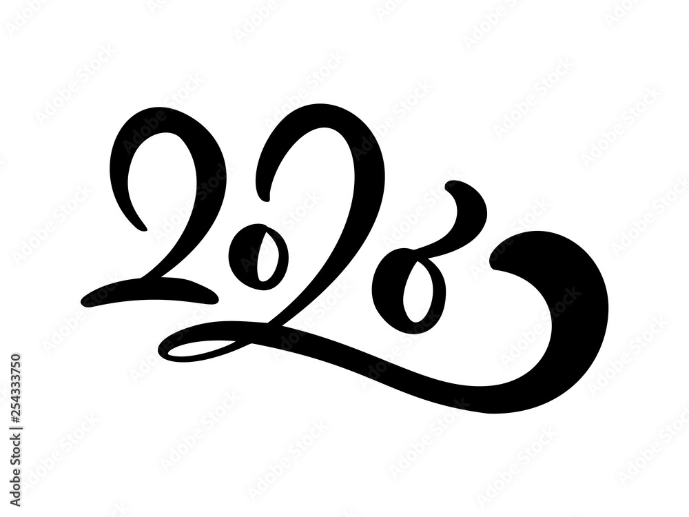 black number text 2020. Hand drawn vector lettering calligraphy. Happy New Year greeting card. Vintage Christmas illustration design black number text 2020. Hand drawn vector lettering calligraphy. Happy New Year greeting card. Vintage Christmas illustration design