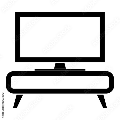 TV set on the cupboard commode bedside table Home interior concept icon black color vector illustration flat style image