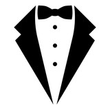 Symbol service dinner jacket bow Tuxedo concept Tux sign Butler gentleman idea Waiter suit icon black color vector illustration flat style image
