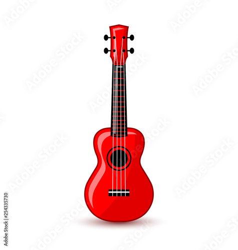 Bright red ukulele. Hawaiian folk musical instrument on white background. Vector illustration.