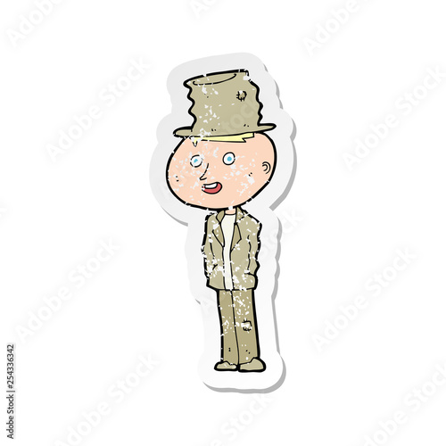 retro distressed sticker of a cartoon funny hobo man