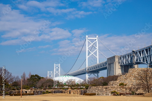 Seto Ohashi Bridge in the seto inland sea Shikoku Japan