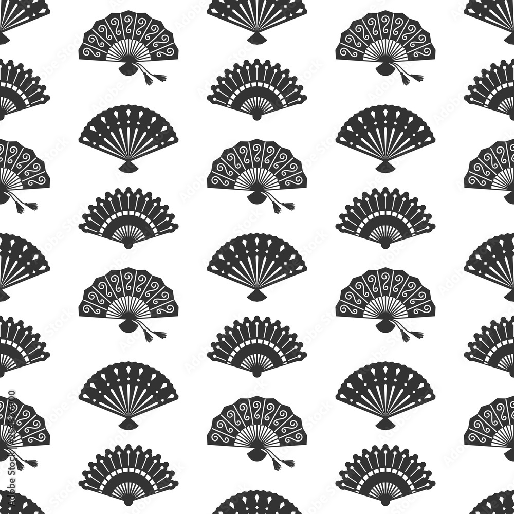 Oriental grey fans silhouettes vector seamless pattern Oriental grey fans silhouettes vector seamless pattern