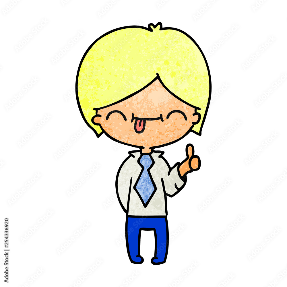 textured cartoon of boy with thumb up textured cartoon of boy with thumb up