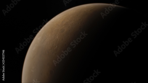 Mars high resolution image, 4k. Mars is a planet of the solar system. Sunrise with lens flare. Elements of this image furnished by NASA. © Cepheia