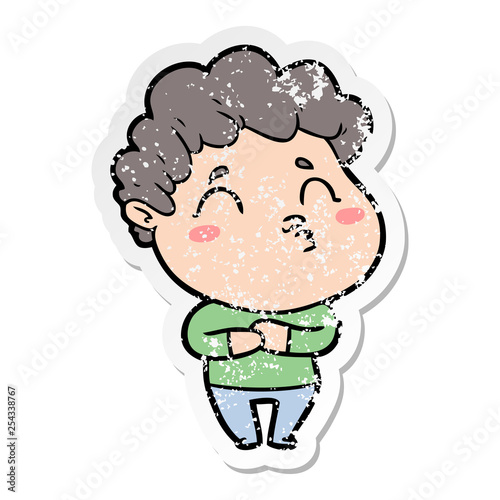 distressed sticker of a cartoon man pouting