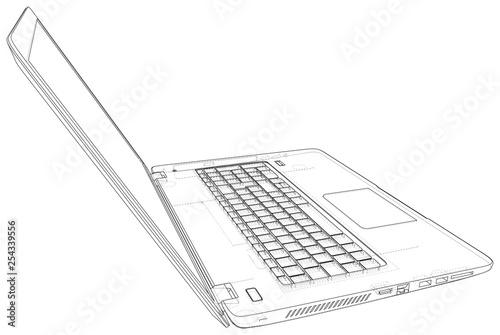 Laptop. outline computer. Vector illustration Illustration of 3d