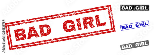 Wallpaper Mural Grunge BAD GIRL rectangle stamp seals isolated on a white background. Rectangular seals with grunge texture in red, blue, black and gray colors. Torontodigital.ca
