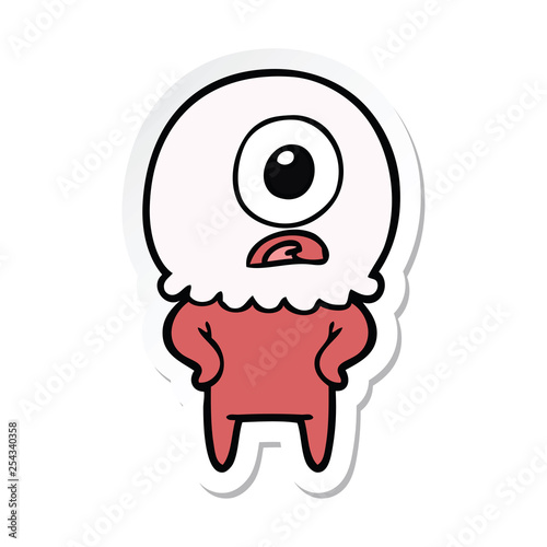 sticker of a cartoon cyclops alien spaceman