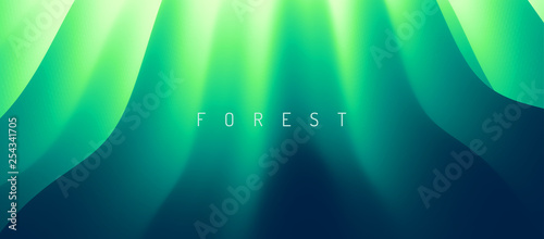 Natural green blurred background. Mossy tree trunk in summer forest scene. Abstract vector illustration.