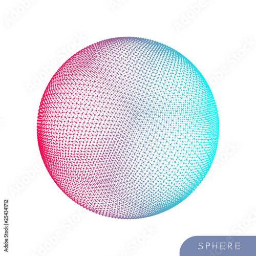 Sphere with connected lines and dots. Global digital connections. Wireframe illustration. Abstract 3d grid design. Technology style.