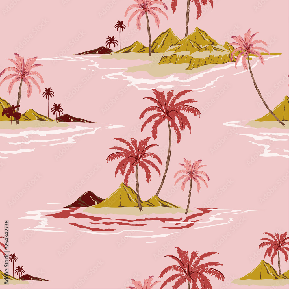 Tropical island hand drawing style sweet mood Vintage Seamless pattern vector illustration Colorful Summer design for fashion ,fabric,wallpaper,web and all prints