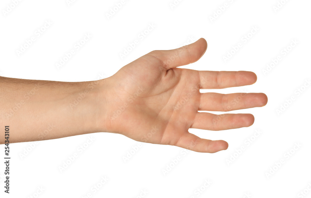 Male hand on white background