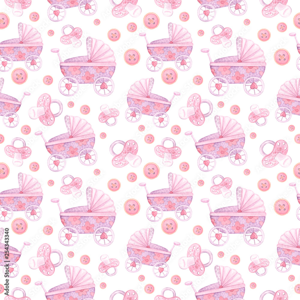 pattern for girls with stroller, pacifier and buttons