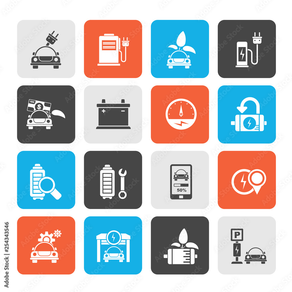Ecology and Electric Car icons - vector icon set Ecology and Electric Car icons - vector icon set