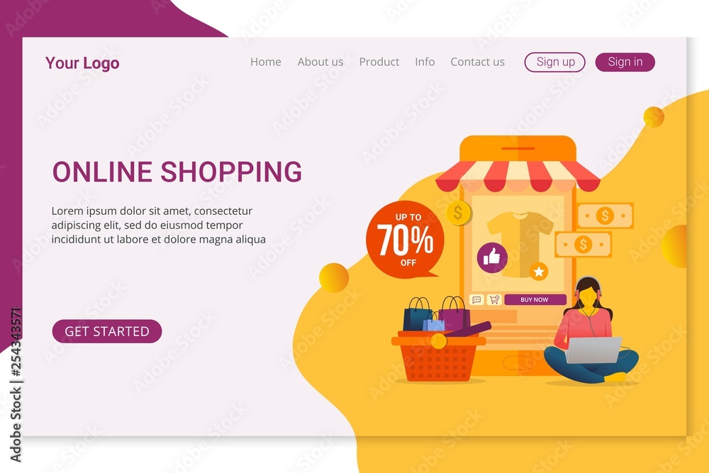 Landing page template design concept of Online Shopping with people character for mobile website development. UI and UX design. Vector illustration Landing page template design concept of Online Shopping with people character for mobile website development. UI and UX design. Vector illustration