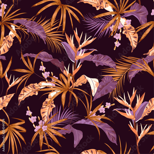 Seamless pattern exotic forest Summer tropical vector background with hawaiian plants ,leaves and flowers design for fashion, fabric,web,wallpaper, and all prints