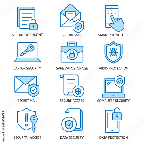 Data security flat line icon set. Vector illustration. Editable stroke.