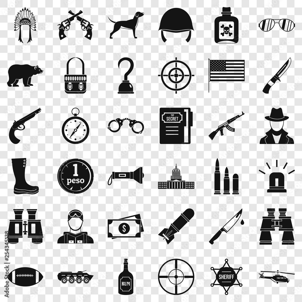 Obraz premium Hunting icons set. Simple style of 36 hunting vector icons for web for any design
