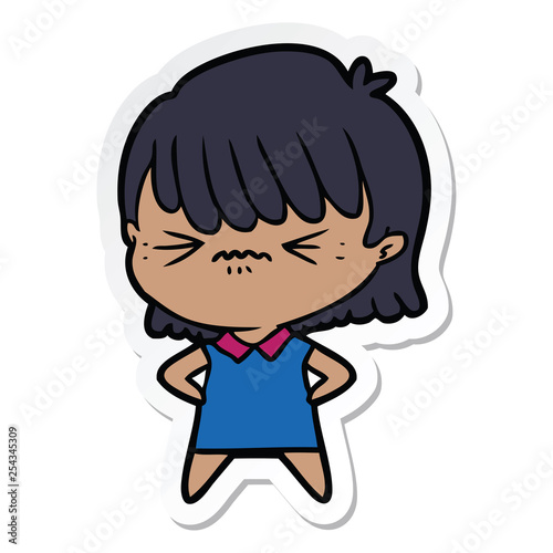 sticker of a annoyed cartoon girl