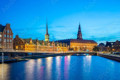 Night view on Christiansborg Palace in Copenhagen, Denmark