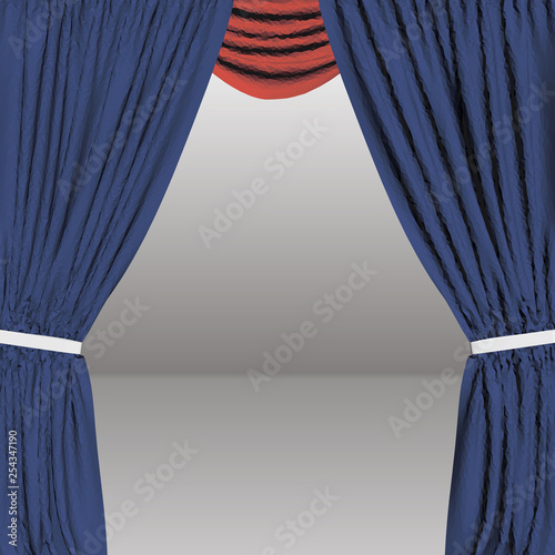 Background with decorative curtains. Polygonal blue curtains. 3D Vector illustration
