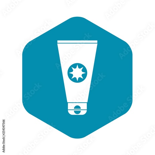 Tube with sunbathing cream icon in simple style isolated on white background