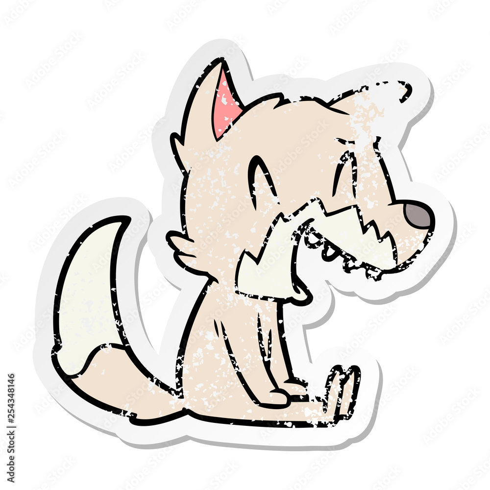 Obraz premium distressed sticker of a laughing fox cartoon
