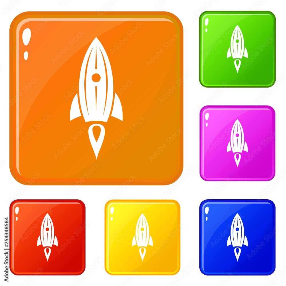 Rocket space icons set collection vector 6 color isolated on white background