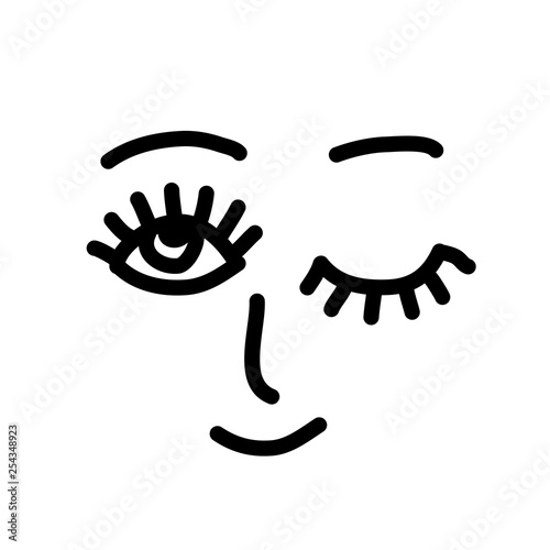 Simple smile face. Open and winking eyes. Vector illustration.