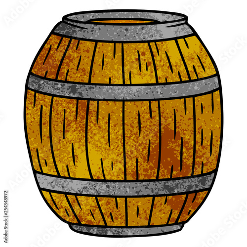 textured cartoon doodle of a wooden barrel