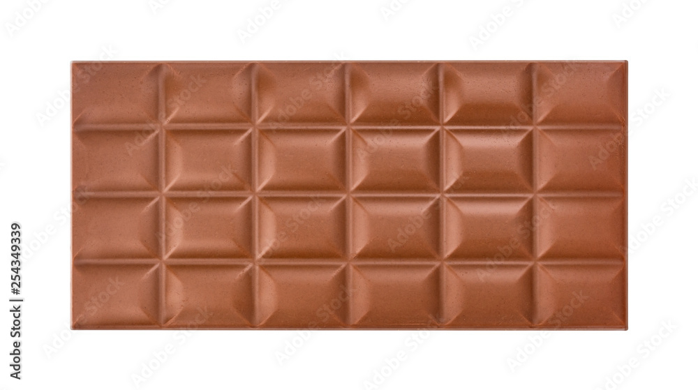 Milk chocolate bar isolated on white background, top view Milk chocolate bar isolated on white background, top view