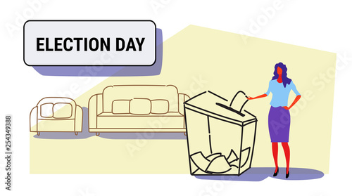 Election day concept businesswoman voter putting paper