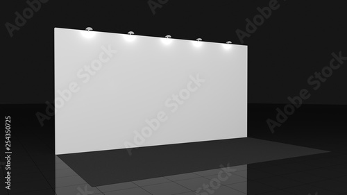 Backdrop with black carpet 3x6 meters. 3d render for your deisgn, Mockup. Template photo