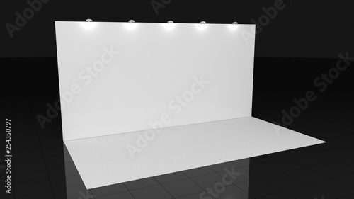 Backdrop with white carpet 3x6 meters. 3d render for your deisgn, Mockup. Template photo