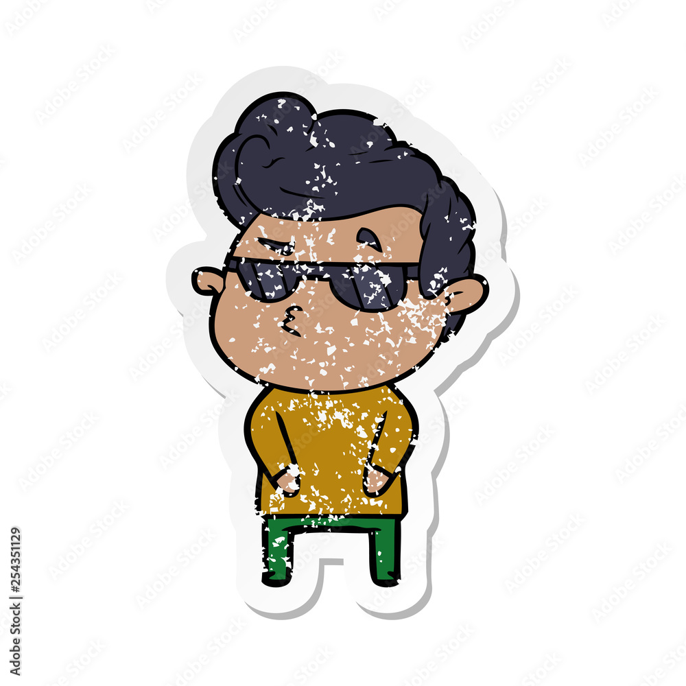 distressed sticker of a cartoon cool guy distressed sticker of a cartoon cool guy