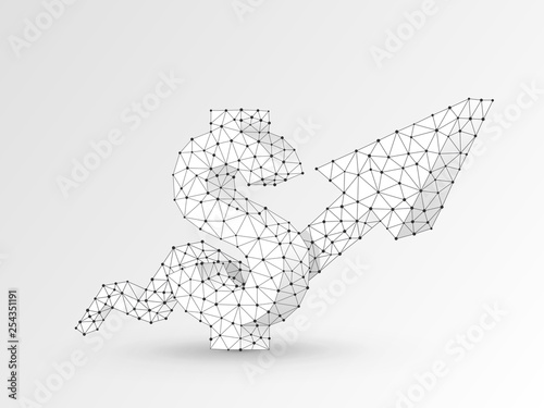 Growth arrow chart. Business Technological polygonal USD dollar Vector origami illustration. Low poly success, data cash, finance concept. Connection wireframe mesh structure on white background