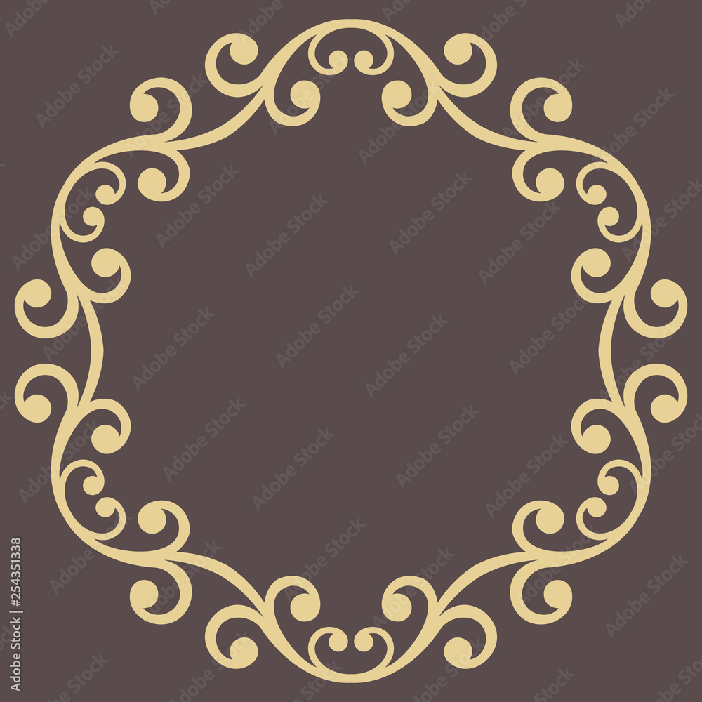 Oriental vector round frame with arabesques and floral elements. Floral golden border with vintage pattern. Greeting card with place for text Oriental vector round frame with arabesques and floral elements. Floral golden border with vintage pattern. Greeting card with place for text