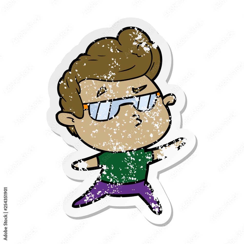 distressed sticker of a cartoon cool guy distressed sticker of a cartoon cool guy