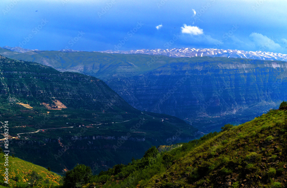 overview from Laqlouq, Lebanon, on different summits of Mount Lebanon