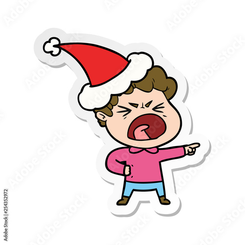 sticker cartoon of a furious man wearing santa hat © lineartestpilot