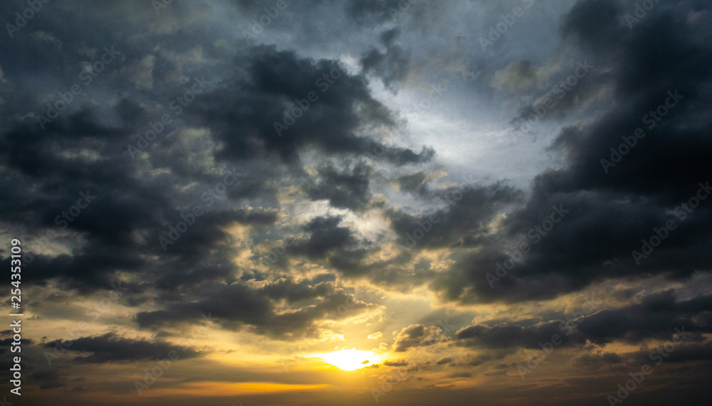 Sunset sky with clouds, Nature background