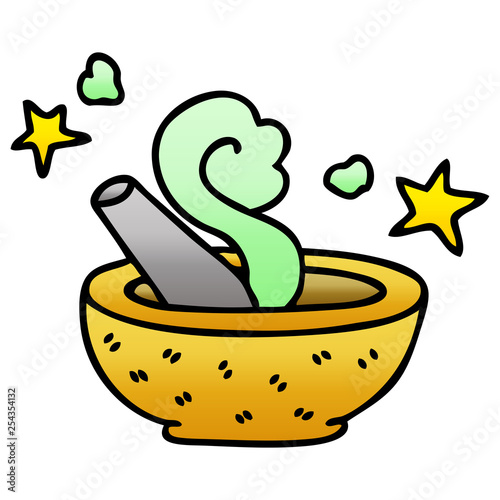 quirky gradient shaded cartoon magic pestle and mortar