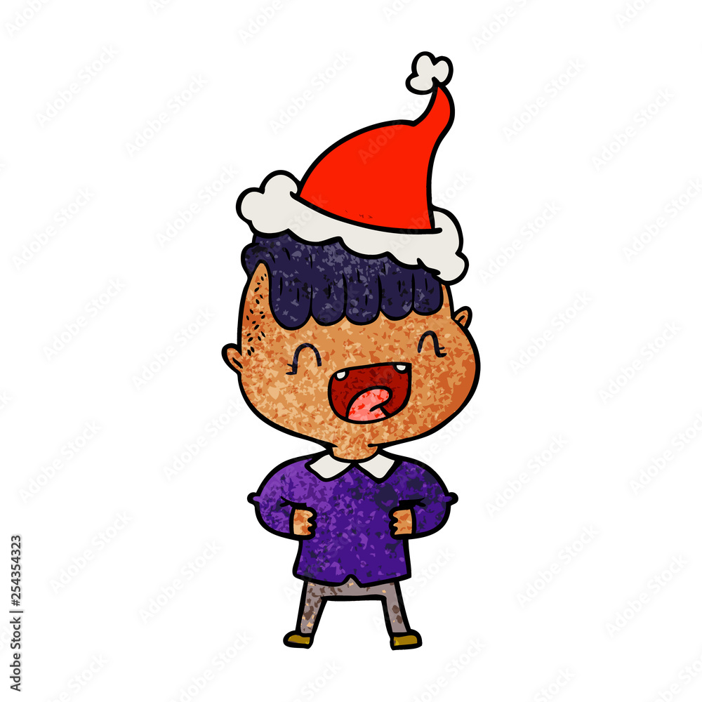 textured cartoon of a happy boy laughing wearing santa hat textured cartoon of a happy boy laughing wearing santa hat