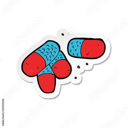 sticker of a cartoon painkillers