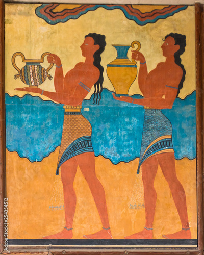 Architectural and artictic details from 3500 years ago at the palace of Knossos, near Heraklion harbor, island of Crete, Greece