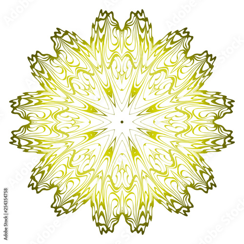 Vector Pattern With Abstract Floral Round Ornament. Oriental Pattern. Indian, Moroccan, Mystic, Ottoman Motifs. Anti-Stress Therapy Pattern. Green olive gradient