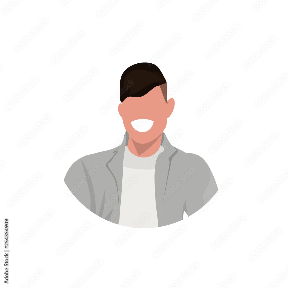 happy man face avatar young smiling guy male cartoon character portrait flat white background