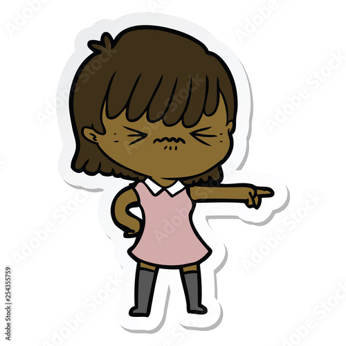 sticker of a annoyed cartoon girl blaming