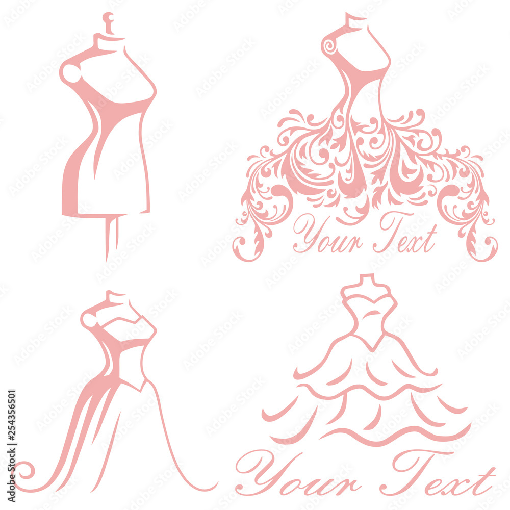 Bridal Wedding Gown Dress Boutique Logo Design Set Vector Collection Stock  Vector | Adobe Stock